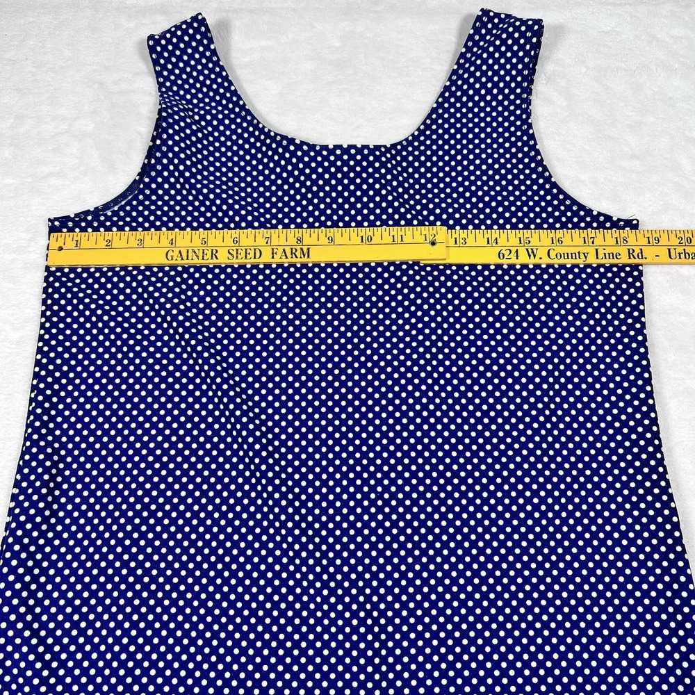 CHICO'S Sz 2=12/14 Large Tank Top Shirt Blouse Blue White‎ Polka Dots Nylon - Picture 6 of 7